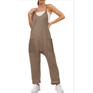 NEW Waffle Knit Jumpsuit Loose Spaghetti Strap Overalls XL